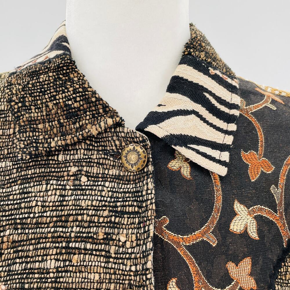 Vintage Coldwater Creek Artsy Textured Boho Brown Black Blazer Jacket M - Picture 5 of 12